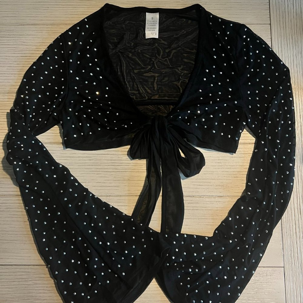*NEW* Gorgeous studded mesh crop top tie shirt - long sleeves - RAVE